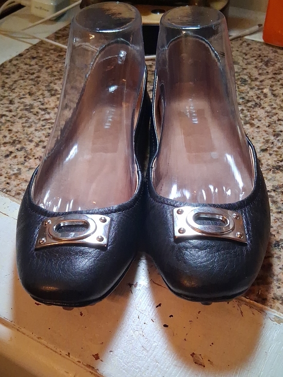 Coach Shoes - Coach Black Leather Ballet Flats with Silver Logo Plaques